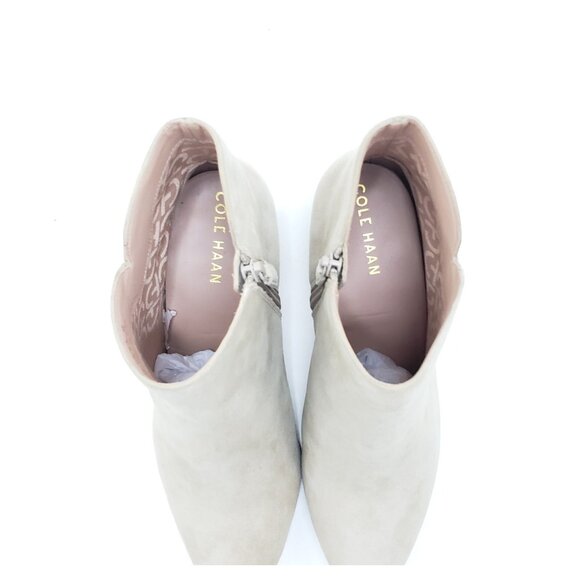 Cole Haan Block Heel Ankle Boot Booties Beige Suede Side Zip Womens Size US 9B - Picture 5 of 12